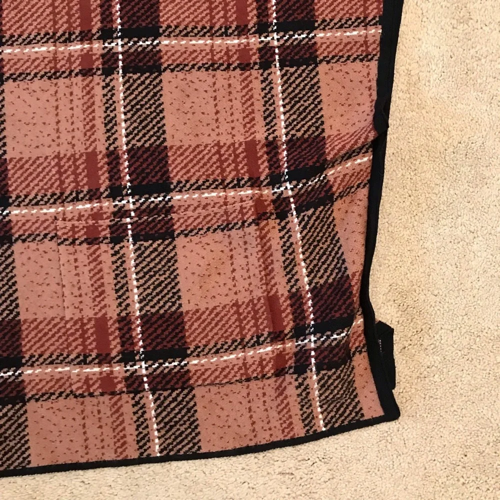 Tahari Brown Plaid Sweater Poncho Zip Up Small Medium Heavyweight Knit Pockets - Picture 8 of 10